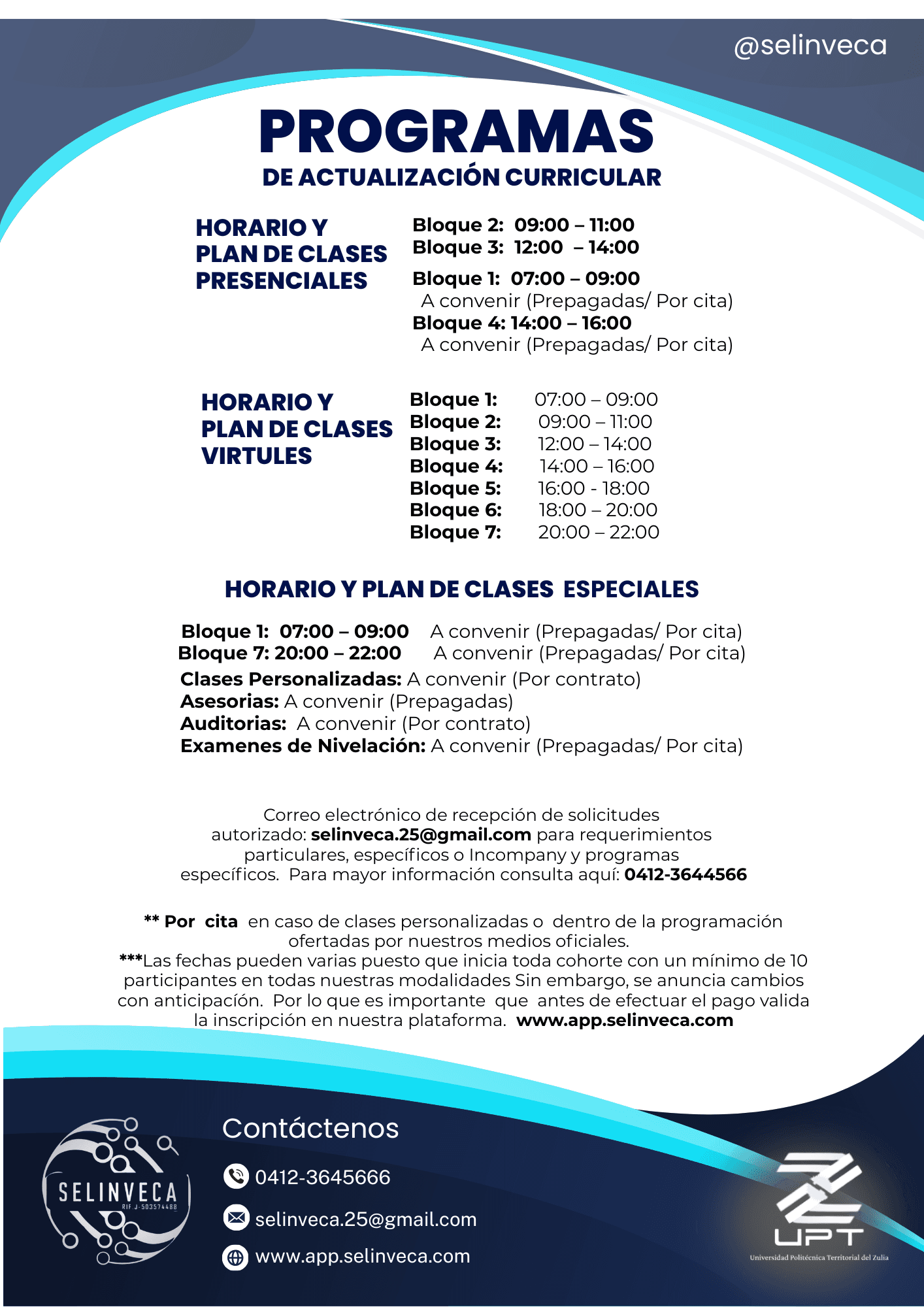 Horario y plan de clases Selinveca
